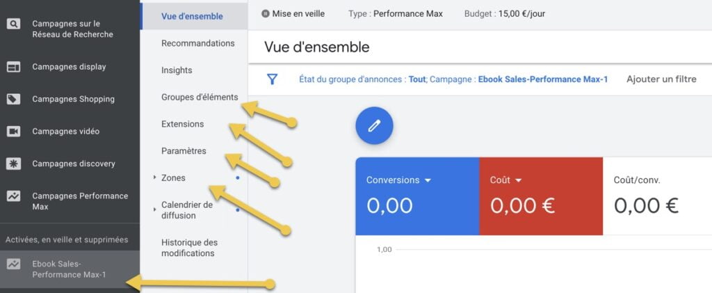 Tuto Google Ads - modifier une campagne performance max